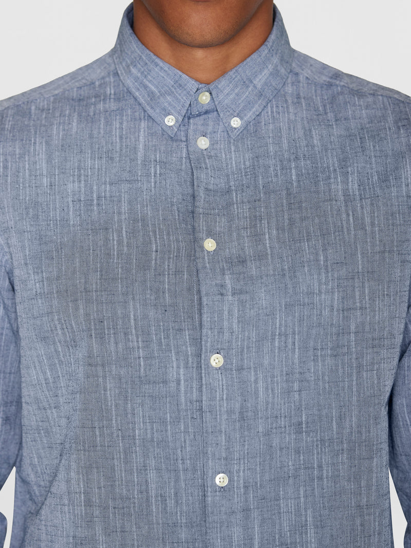 KnowledgeCotton Apparel - MEN Custom fit linen shirt Shirts 1001 Total Eclipse