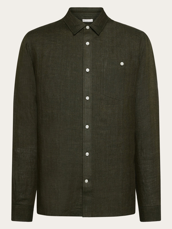 KnowledgeCotton Apparel Men's Custom Fit Linen Shirt - Burned Olive, GOTS Certified Organic KnowledgeCotton Apparel Men's Custom Fit Linen Shirt - Burned Olive, GOTS Certified Organic