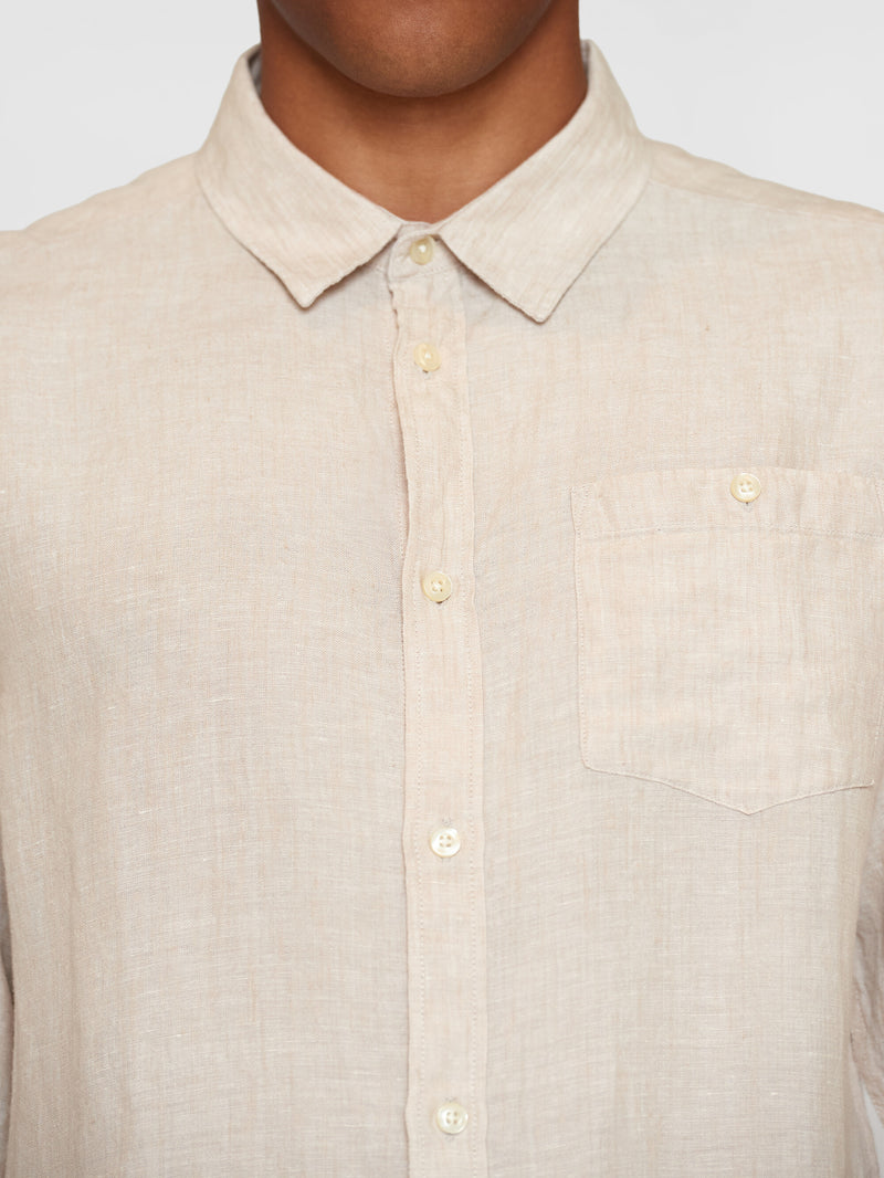 KnowledgeCotton Apparel - MEN Custom fit linen shirt Shirts 1449 Yarndyed - Light feather gray