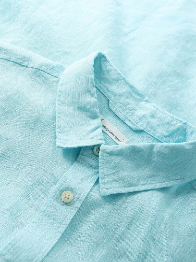 KnowledgeCotton Apparel - MEN Custom fit linen shirt Shirts 1480 Aqua-Esque