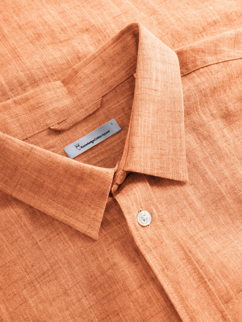 KnowledgeCotton Apparel - MEN Custom fit linen short sleeve shirt Shirts 1298	Orange popside
