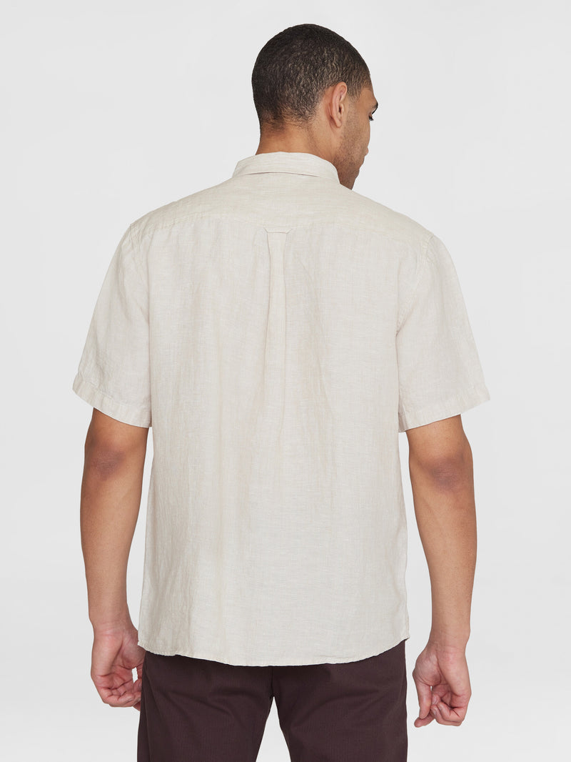 KnowledgeCotton Apparel - MEN Custom fit linen short sleeve shirt Shirts 1449 Yarndyed - Light feather gray