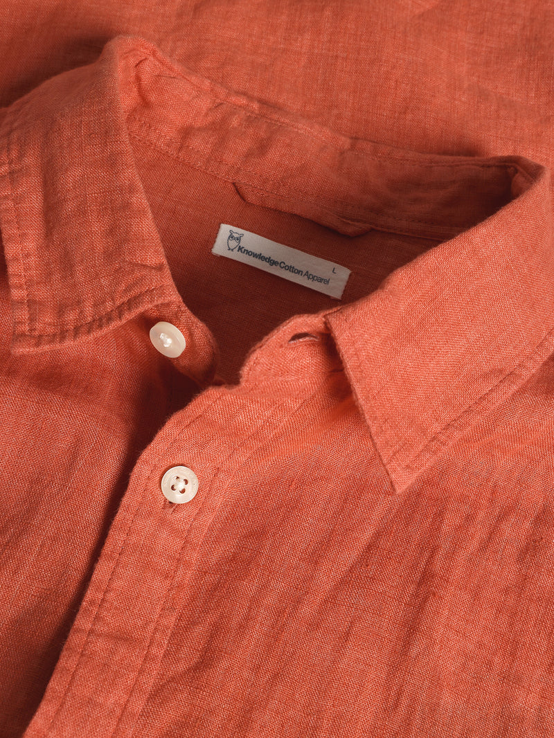 KnowledgeCotton Apparel - MEN Custom fit linen short sleeve shirt Shirts 1481 Langoustino