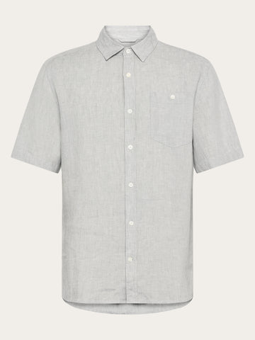 KnowledgeCotton Apparel - MEN Custom fit linen short sleeve shirt Shirts 1496 Ultimate Grey - Yarndyed
