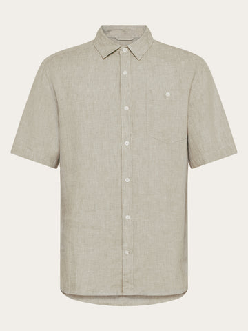 KnowledgeCotton Apparel - MEN Custom fit linen short sleeve shirt Shirts 1498 Twill - Yarndyed