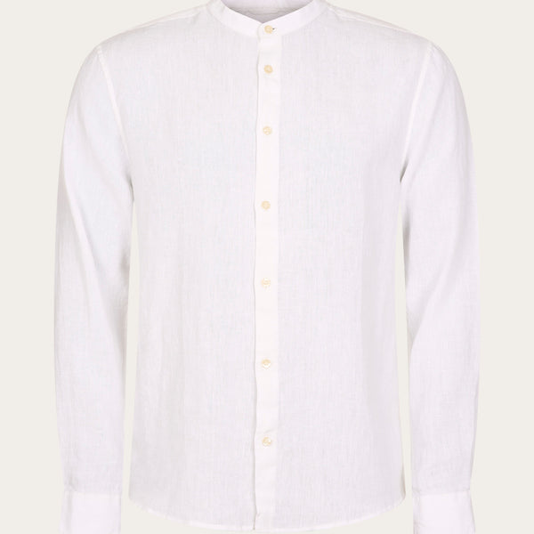 Custom fit linen stand collar shirt - Bright White