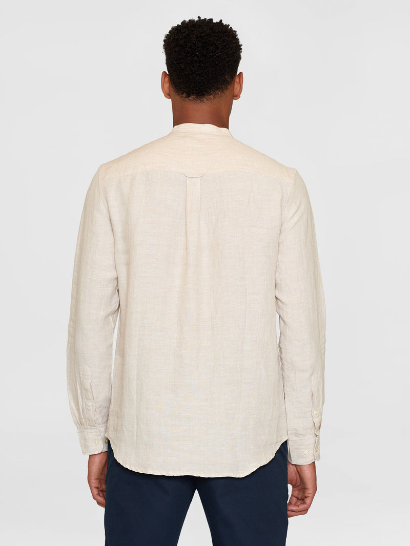 KnowledgeCotton Apparel - MEN Custom fit linen stand collar shirt Shirts 1449 Yarndyed - Light feather gray