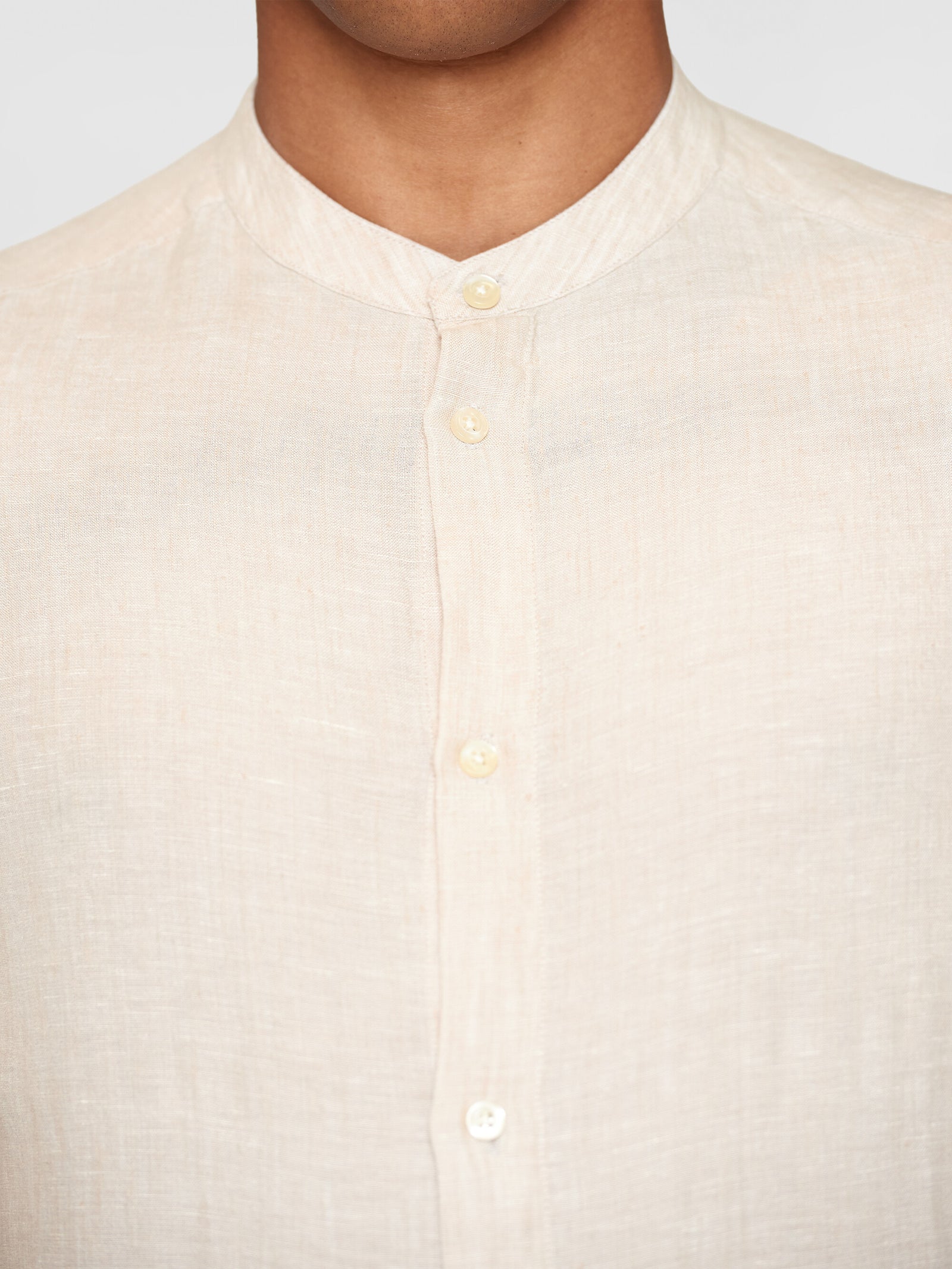 Custom fit linen stand collar shirt - Yarndyed Light feather gray