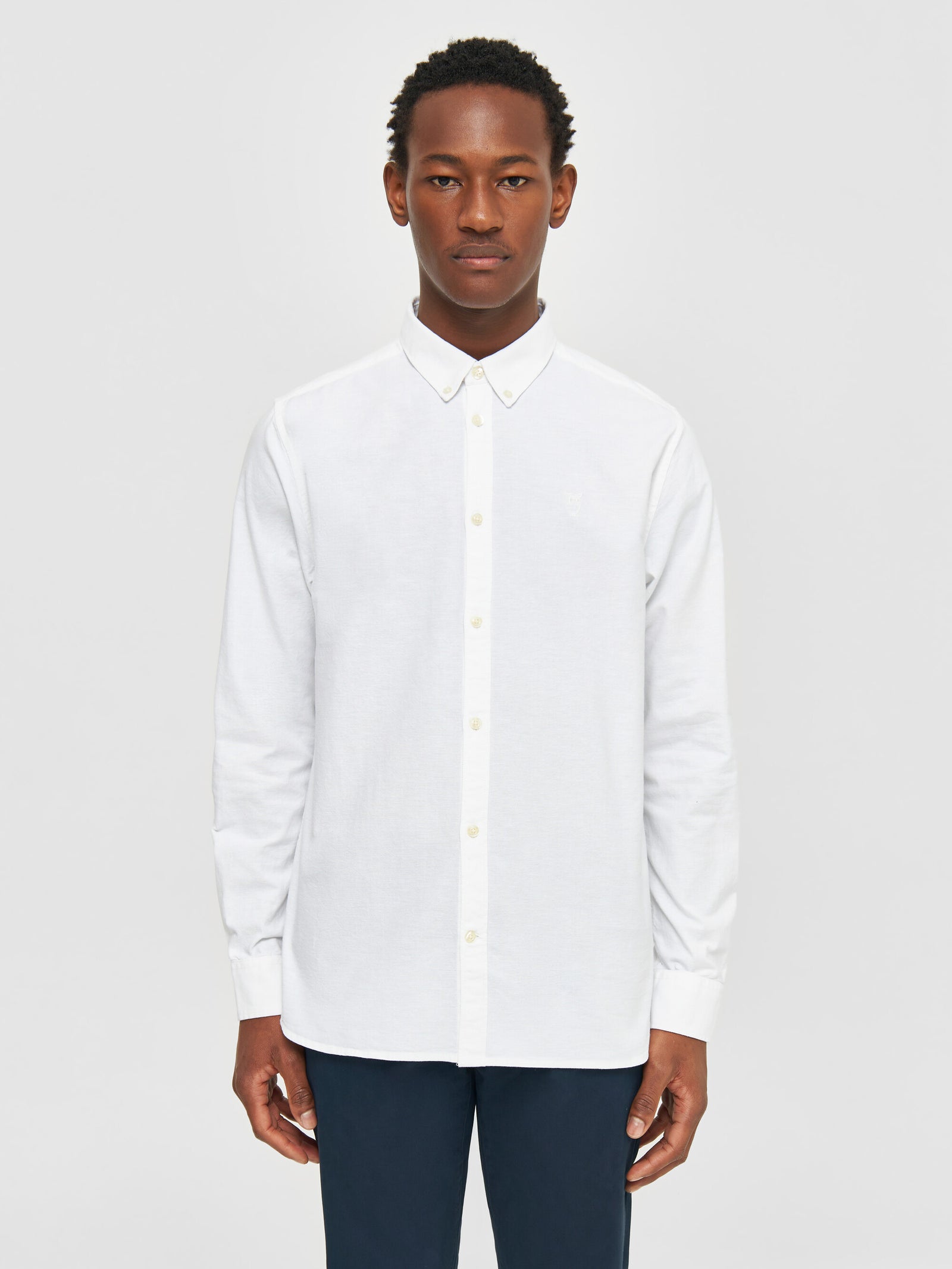 Buy Custom tailored fit small owl oxford shirt Bright White from KnowledgeCotton Apparel