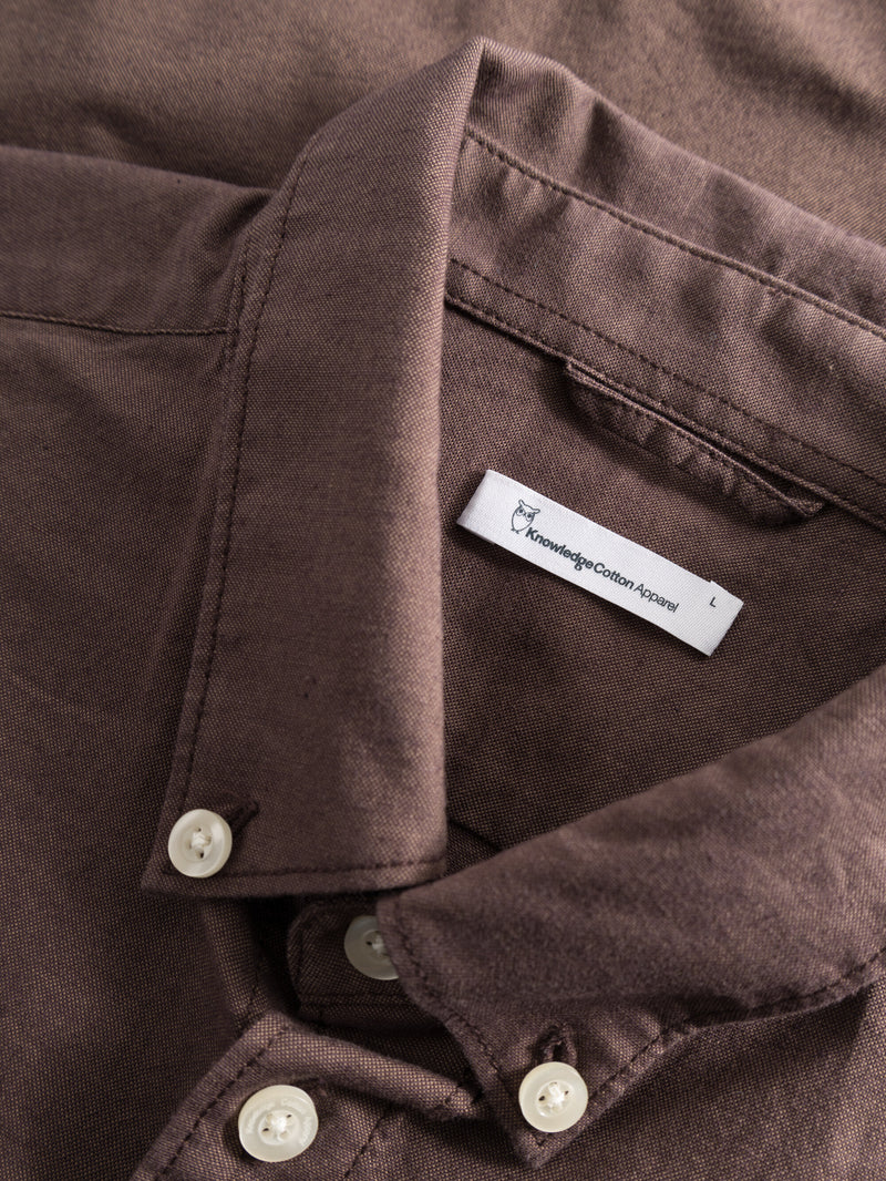 KnowledgeCotton Apparel - MEN Custom tailored fit small owl oxford shirt Shirts 1394 Chocolate Plum