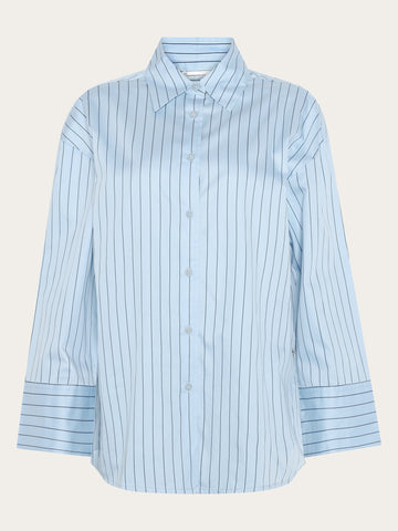 KnowledgeCotton Apparel - WMN Dew relaxed stripe shirt Shirts 8021 Blue stripe