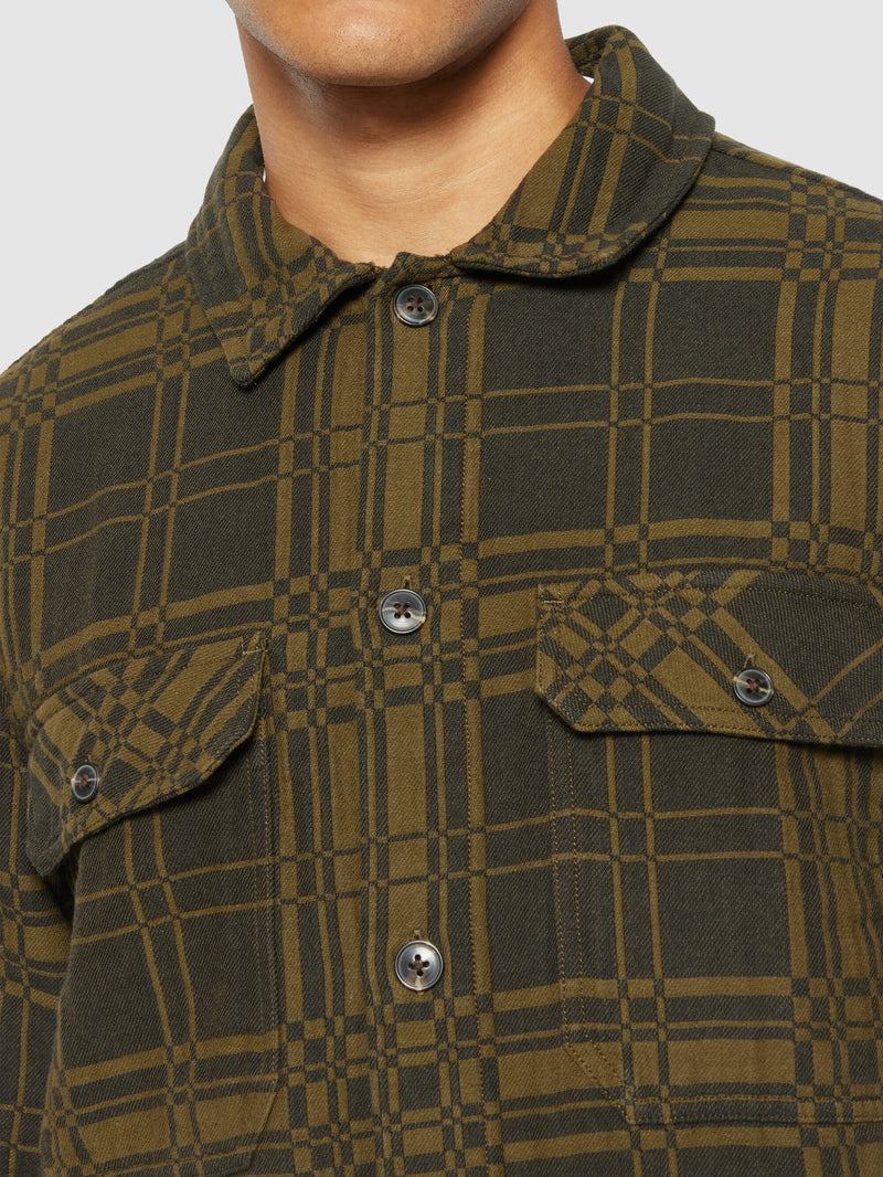 KnowledgeCotton Apparel - MEN Double bonded checkered overshirt - GOTS/Vegan Overshirts 7023 Green check