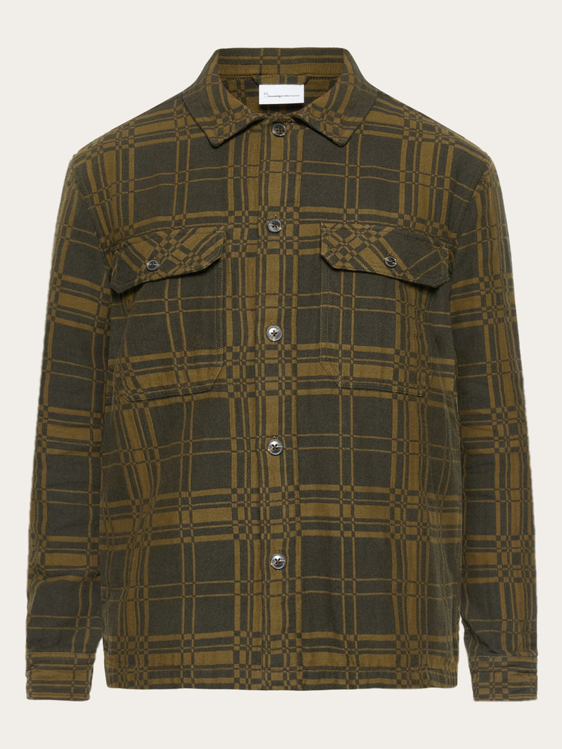 KnowledgeCotton Apparel - MEN Double bonded checkered overshirt - GOTS/Vegan Overshirts 7023 Green check