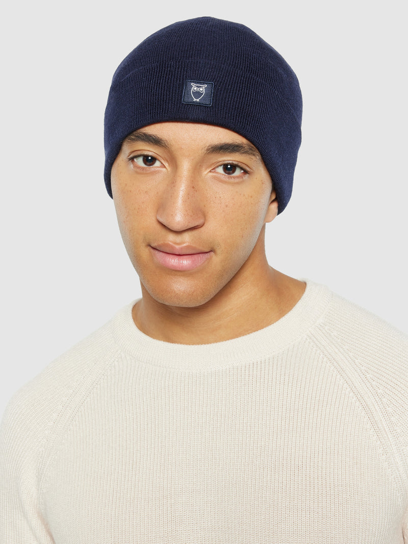 KnowledgeCotton Apparel - UNI Double layer fine merino wool beanie - RWS Hats 1001 Total Eclipse