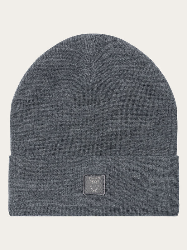 KnowledgeCotton Apparel - UNI Double layer fine merino wool beanie - RWS Hats 1073 Dark Grey Melange