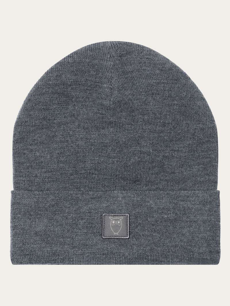 Merino double layer badge beanie Dark Grey Melange