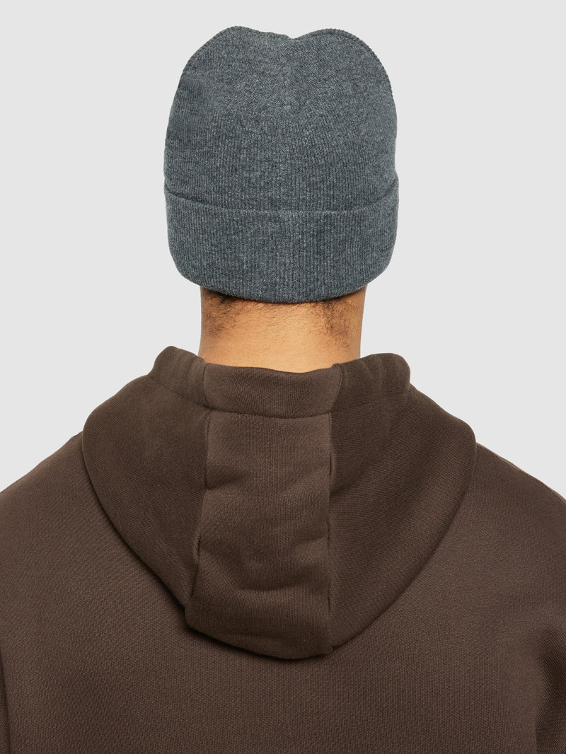 KnowledgeCotton Apparel - UNI Double layer wool beanie Hats 1073 Dark Grey Melange