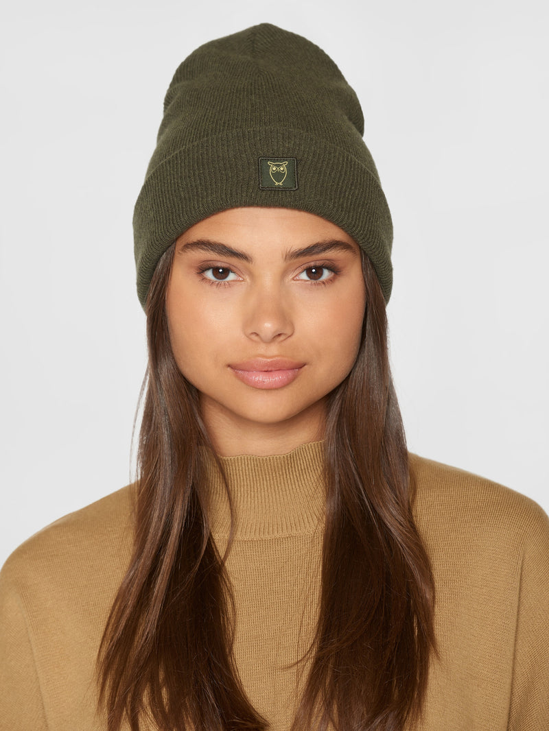 KnowledgeCotton Apparel - UNI Double layer wool beanie Hats 1090 Forrest Night