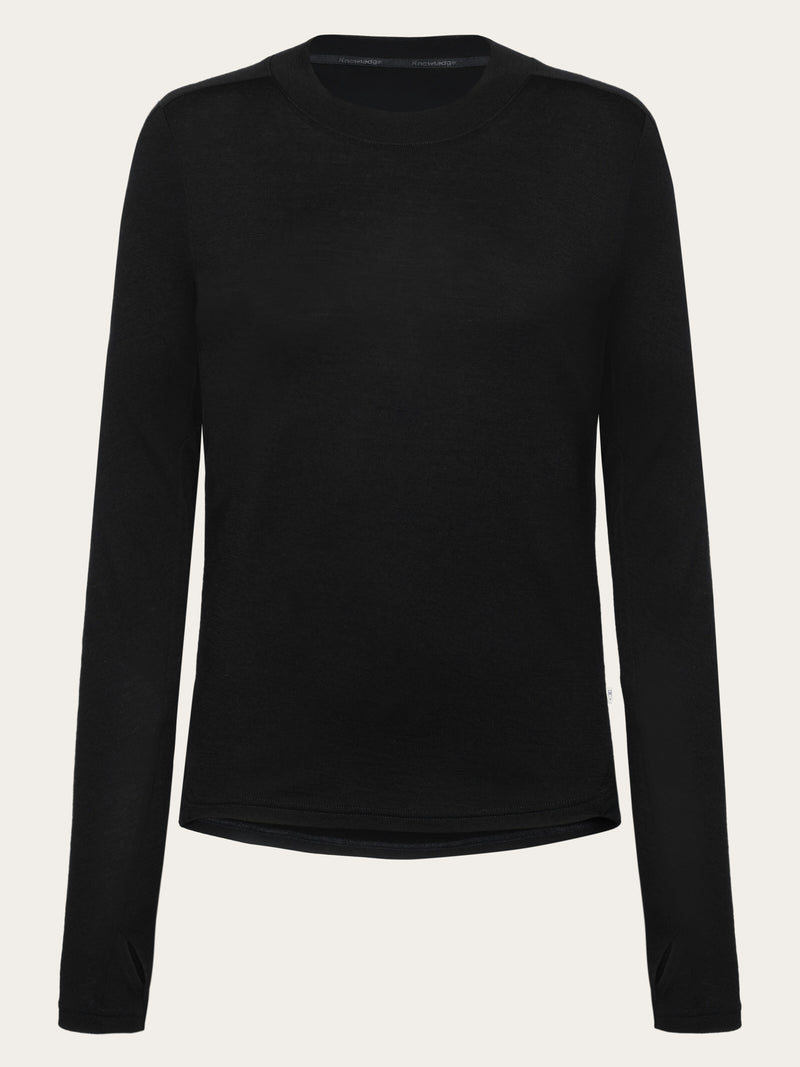 KnowledgeCotton Apparel - WMN Dynamic wool long sleeve t-shirt Long Sleeves 1300 Black Jet