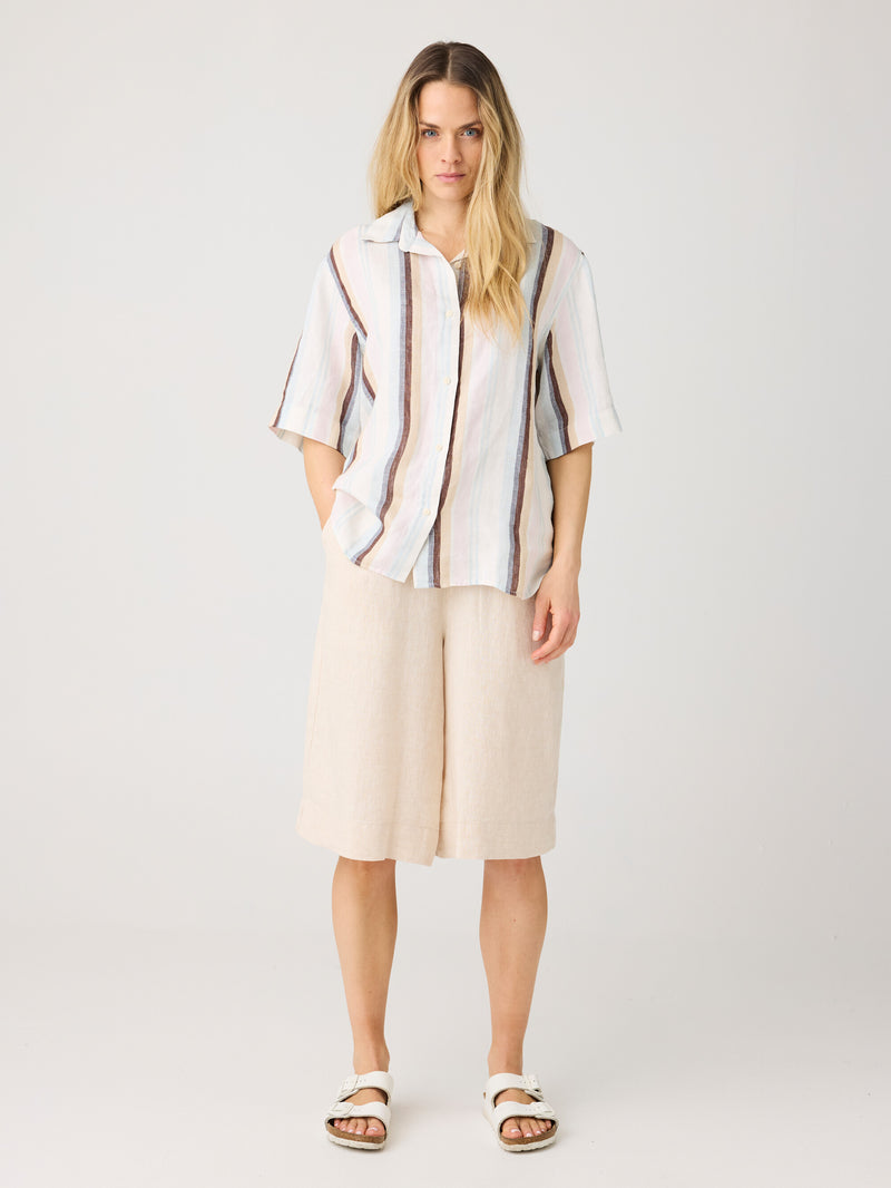 KnowledgeCotton Apparel - WMN Eve wide linen culotte shorts Shorts 1449 Yarndyed - Light feather gray