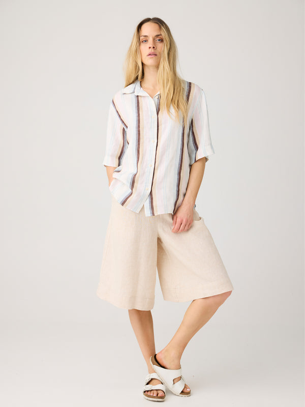 KnowledgeCotton Apparel - WMN Eve wide linen culotte shorts Shorts 1449 Yarndyed - Light feather gray