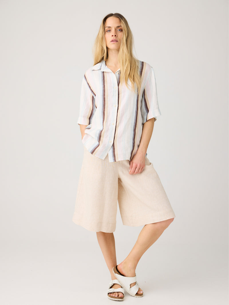 KnowledgeCotton Apparel - WMN Eve wide linen culotte shorts Shorts 1449 Yarndyed - Light feather gray