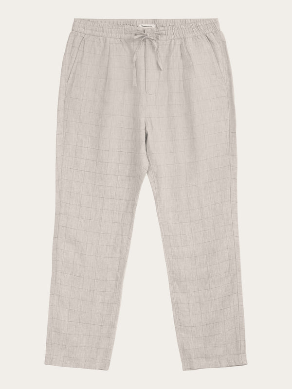 KnowledgeCotton Apparel - MEN FIG loose checked linen pants - GOTS/Vegan Pants 1228 Light feather gray