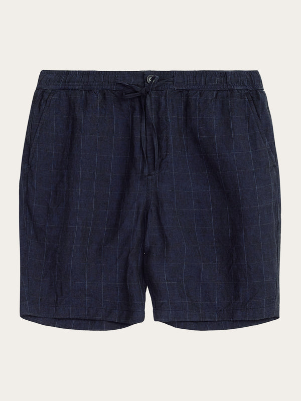 KnowledgeCotton Apparel - MEN FIG loose checked linen shorts - GOTS/Vegan Shorts 1412 Night Sky