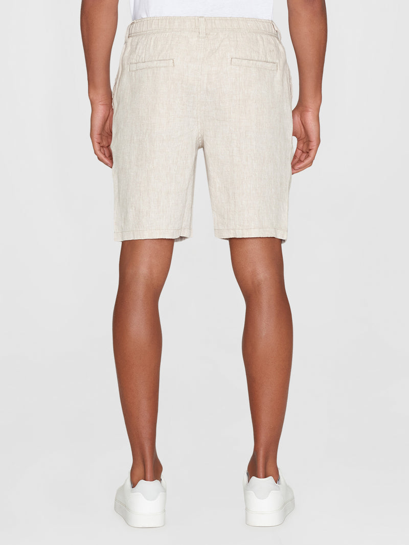 KnowledgeCotton Apparel - MEN FIG loose herringbone linen elastic waist shorts - GOTS/Vegan Shorts 1228 Light feather gray