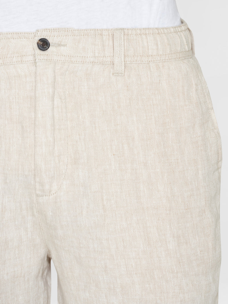 KnowledgeCotton Apparel - MEN FIG loose herringbone linen elastic waist shorts - GOTS/Vegan Shorts 1228 Light feather gray