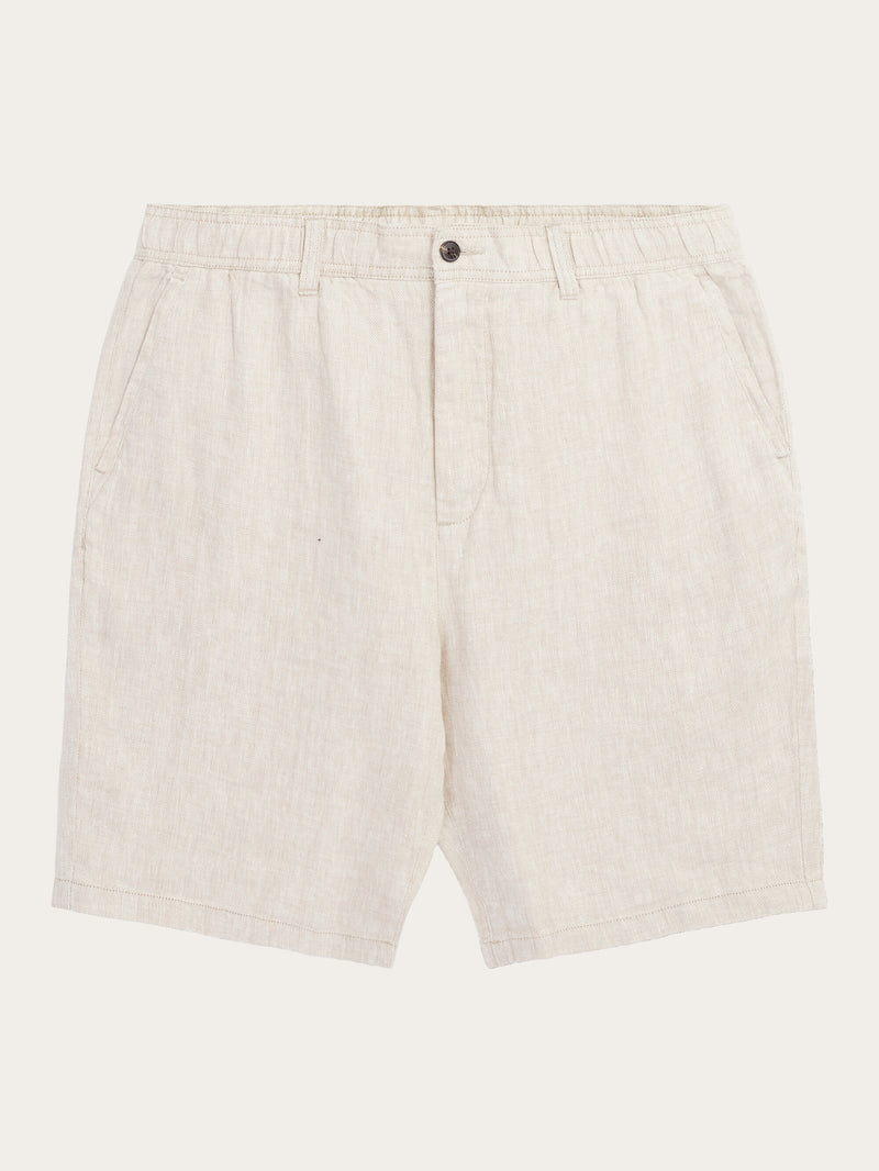 KnowledgeCotton Apparel - MEN FIG loose herringbone linen elastic waist shorts - GOTS/Vegan Shorts 1228 Light feather gray