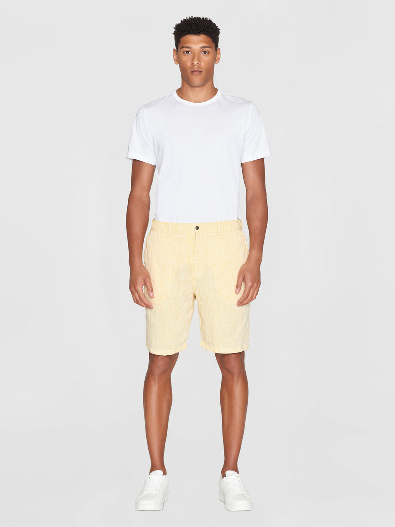 KnowledgeCotton Apparel - MEN FIG loose herringbone linen elastic waist shorts - GOTS/Vegan Shorts 1429 Misted Yellow
