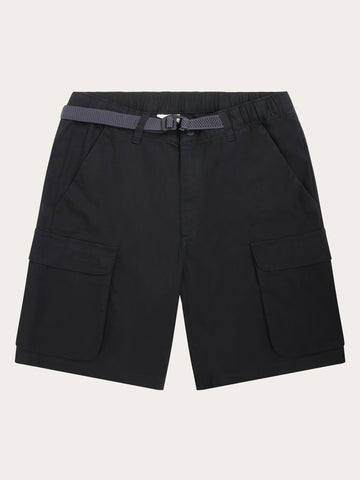 KnowledgeCotton Apparel - MEN FLINT ripstop twill belt cargo shorts - GOTS/Vegan Shorts 1300 Black Jet