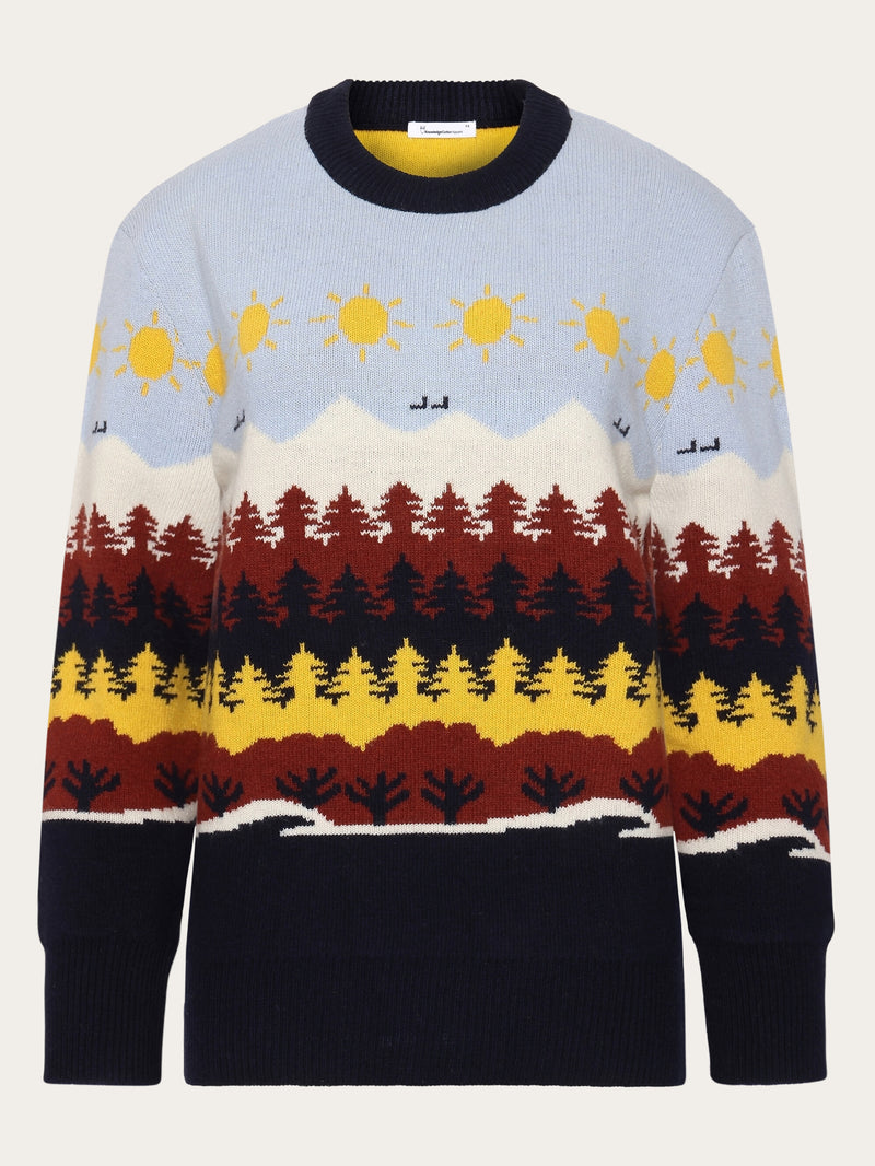 KnowledgeCotton Apparel - UNI Fair Isle crew neck knit - RWS Knits 9932 Multi color AOP