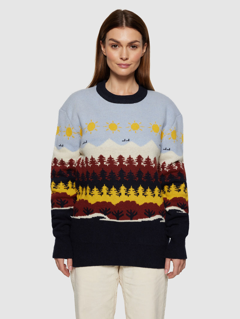 KnowledgeCotton Apparel - UNI Fair Isle crew neck knit - RWS Knits 9932 Multi color AOP