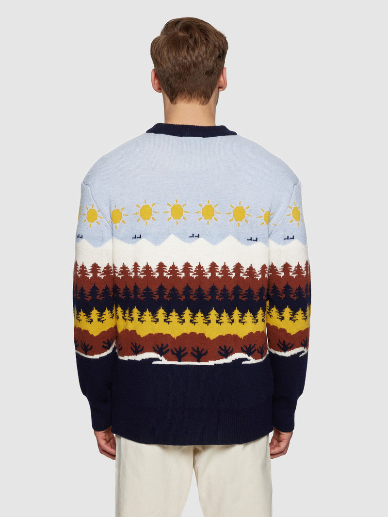 KnowledgeCotton Apparel - UNI Fair Isle crew neck knit - RWS Knits 9932 Multi color AOP
