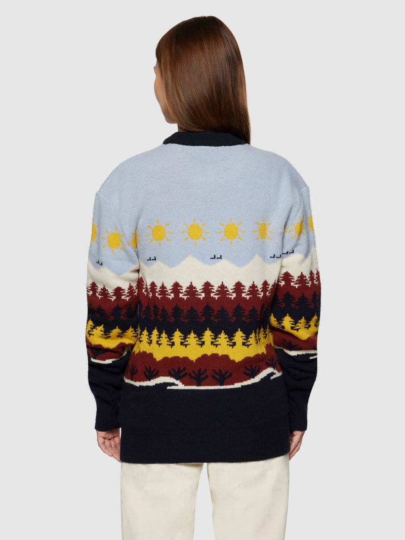 KnowledgeCotton Apparel - UNI Fair Isle crew neck knit - RWS Knits 9932 Multi color AOP