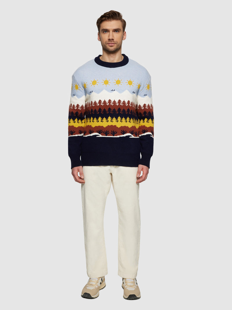 KnowledgeCotton Apparel - UNI Fair Isle crew neck knit - RWS Knits 9932 Multi color AOP