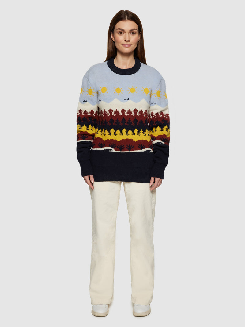 KnowledgeCotton Apparel - UNI Fair Isle crew neck knit - RWS Knits 9932 Multi color AOP