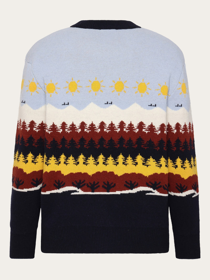 KnowledgeCotton Apparel - UNI Fair Isle crew neck knit - RWS Knits 9932 Multi color AOP
