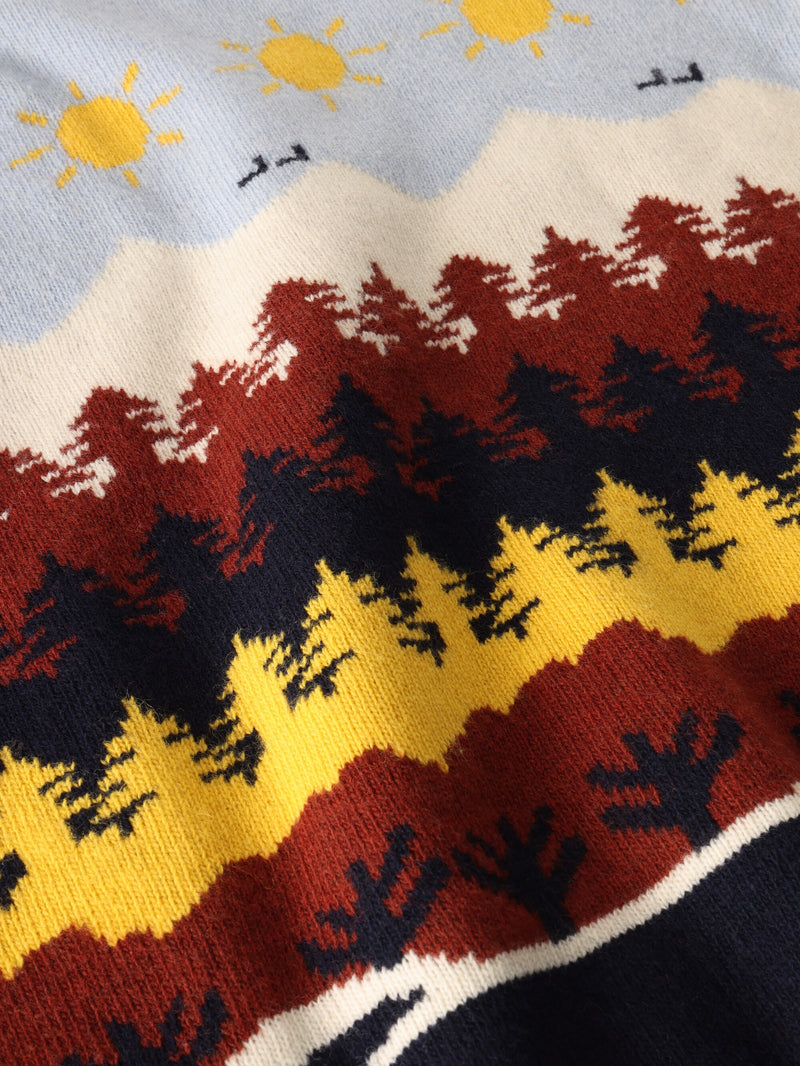 KnowledgeCotton Apparel - UNI Fair Isle crew neck knit - RWS Knits 9932 Multi color AOP