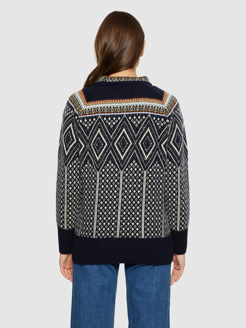 KnowledgeCotton Apparel - WMN Fair Isle crew neck lambswool knit - RWS Knits 9921 Blue