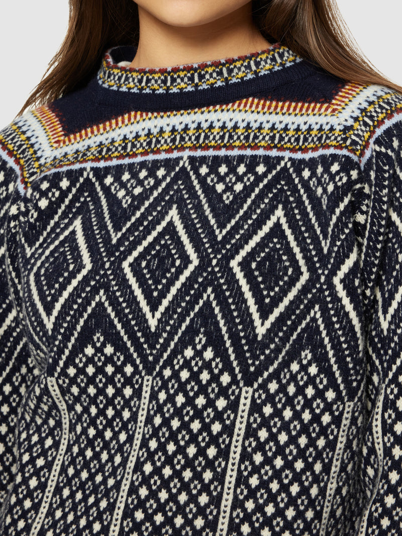 KnowledgeCotton Apparel - WMN Fair Isle crew neck lambswool knit - RWS Knits 9921 Blue