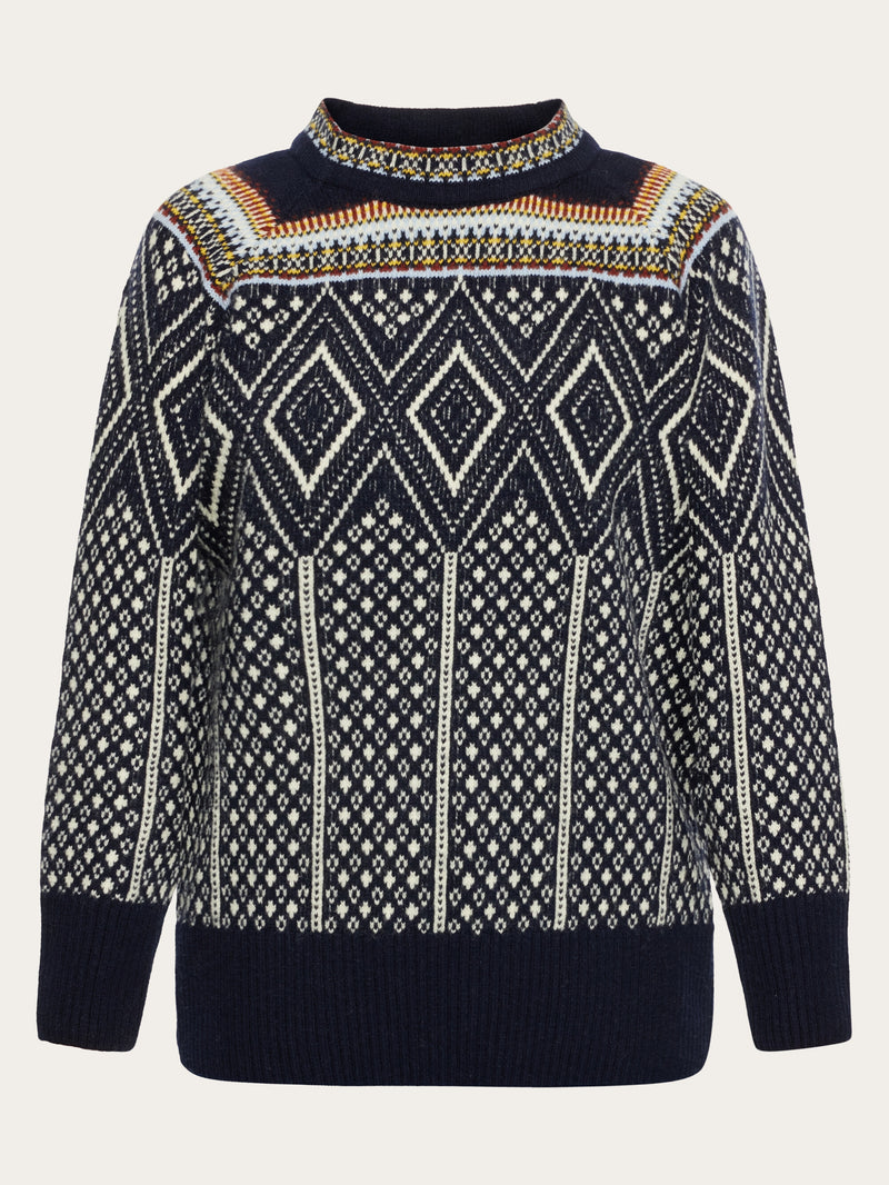 KnowledgeCotton Apparel - WMN Fair Isle crew neck lambswool knit - RWS Knits 9921 Blue