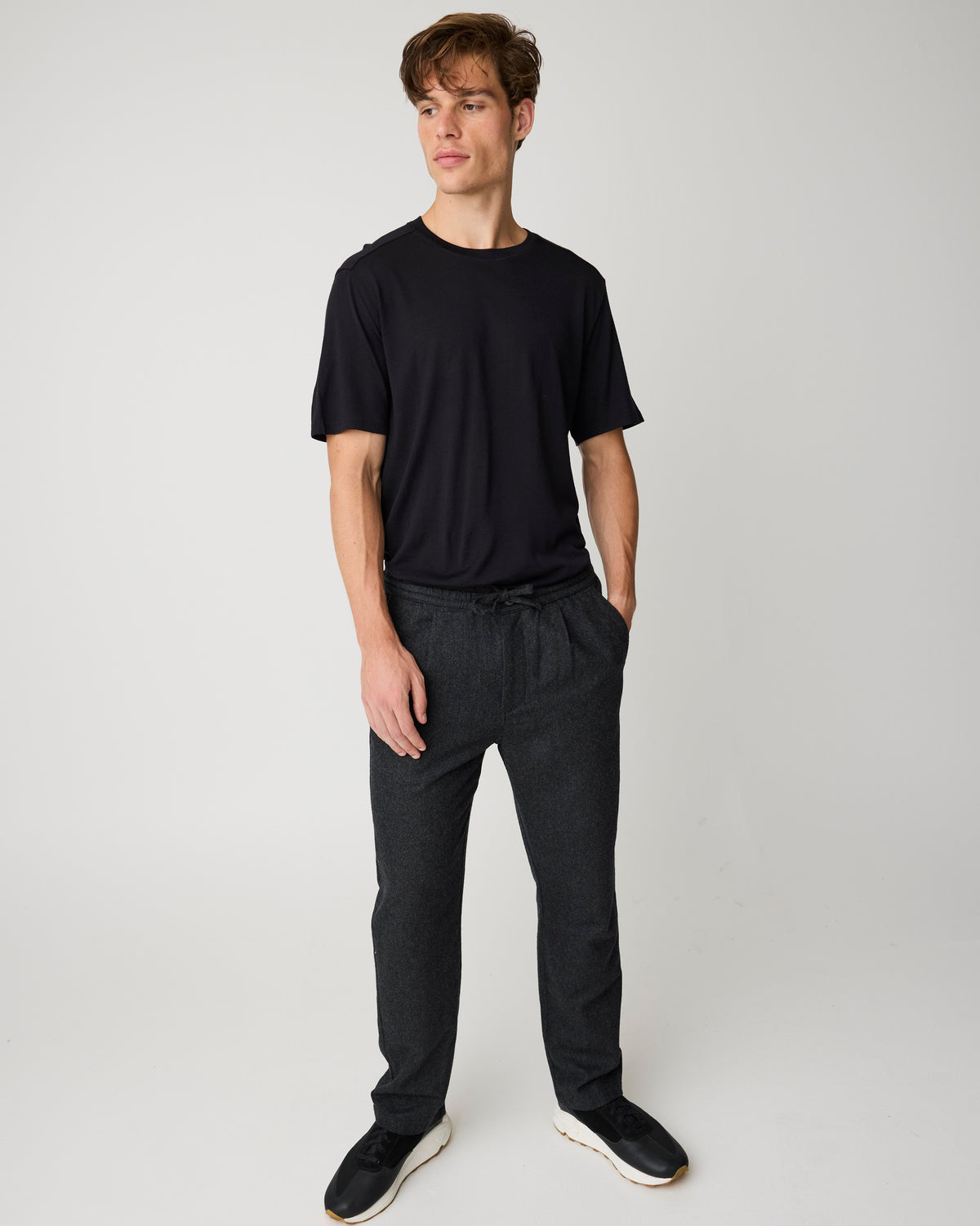 KnowledgeCotton Apparel - MEN Fig comfort wool pants Pants 1073 Dark Grey Melange