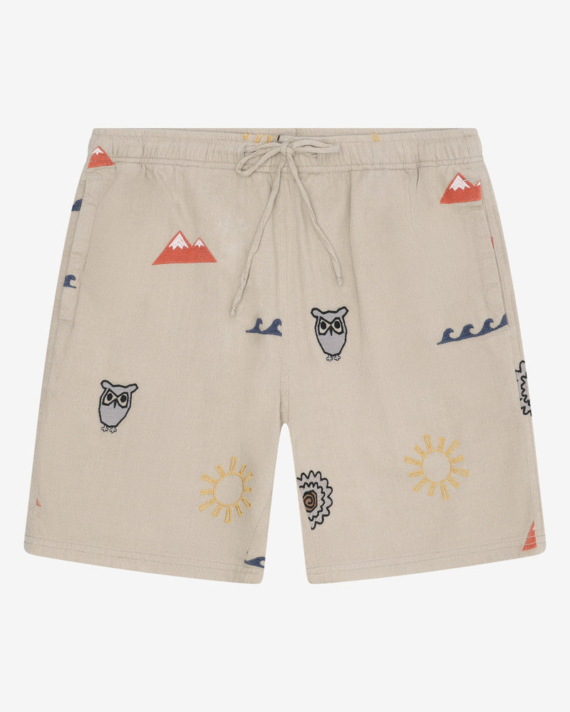KnowledgeCotton Apparel - MEN Fig loose embroidery shorts Shorts 1228 Light feather gray