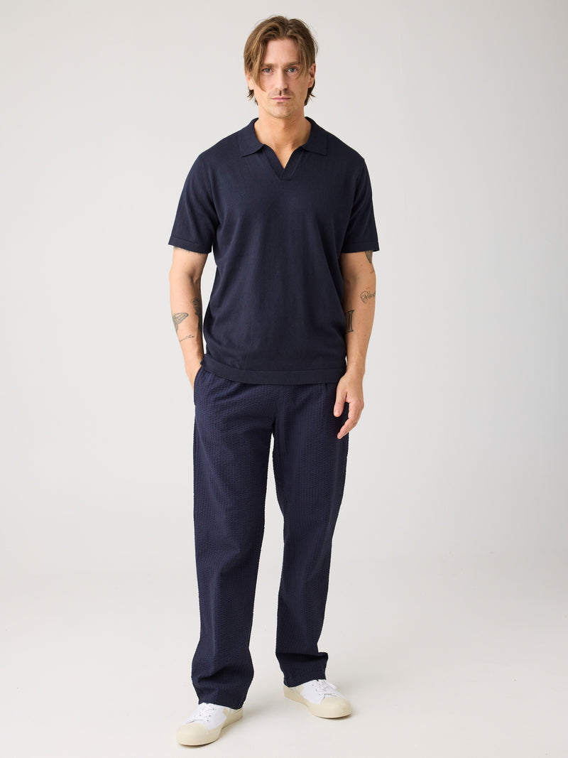 Fig loose seersucker pants - Night Sky
