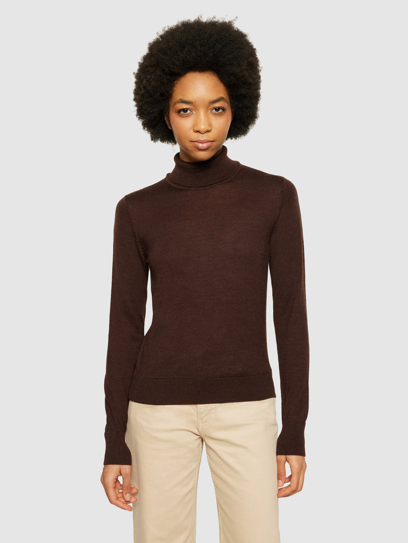 KnowledgeCotton Apparel - WMN Fine merino roll neck - RWS Knits 1243 Demitasse (brown)