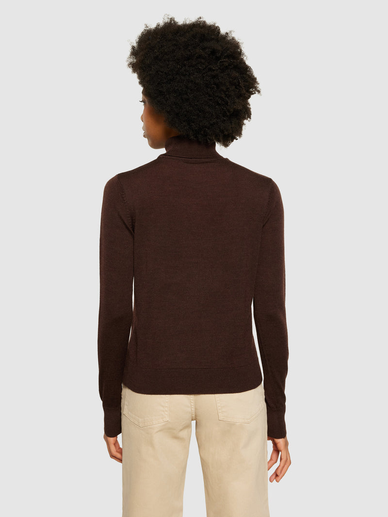 KnowledgeCotton Apparel - WMN Fine merino roll neck - RWS Knits 1243 Demitasse (brown)