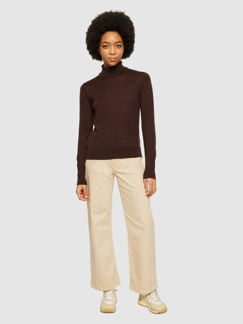 KnowledgeCotton Apparel - WMN Fine merino roll neck - RWS Knits 1243 Demitasse (brown)